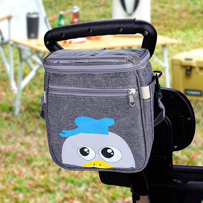 Baby Stroller Organizer Bag,Small Diaper Bag - Universal Stroller Organizer With Insulated Cup Holder,Pocket With Baby Wipes Dispenser,Adjustable Shoulder Strap(Deep Grey)