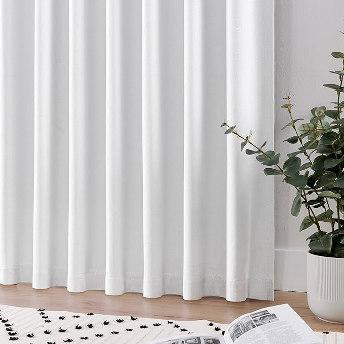 Joydeco Faux Linen Blackout Curtains for Bedroom,White Blackout Curtains 96 inches Long,100% Blackout Solid Thermal Insulated Window Drapes Luxury Decor for Living Room(W52xL96 Inch,White)