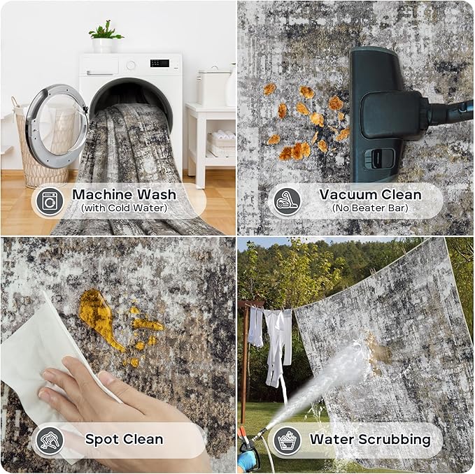 10x14 Area Rugs Large Living Room Rug Washable: Modern Abstract Rug Indoor Modern Carpet Non Slip for Dining Room Bedroom Nursery Home Office Black Gold