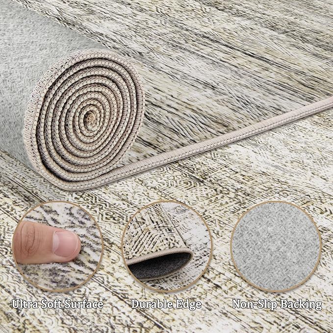 6x9 Area Rug Living Room Rugs - Washable Rug Large Modern Abstract Soft Thin Carpets Indoor Floor No Slip Vintage Carpet for Bedroom Under Dining Table Nursery Home Office Decor Nature