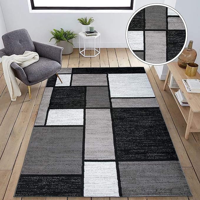 Rugshop Contemporary Modern Boxes Easy Cleaning for Home Office,Living Room,Bedroom,Kitchen Non Shedding Area Rug 9' X 12' Gray