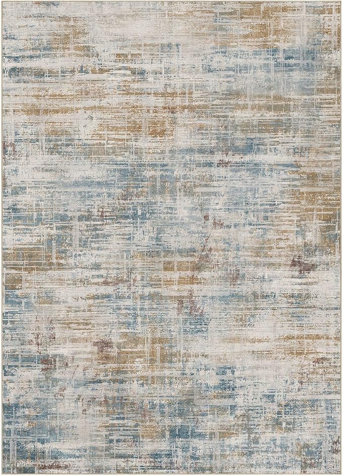 Area Rug for Living Room: 12x15 Washable Neutral Abstract Modern Soft Rugs Non Slip Indoor Floor Stain Resistant Large Carpet for Bedroom Dining Room Office Nursery - Blue Brown