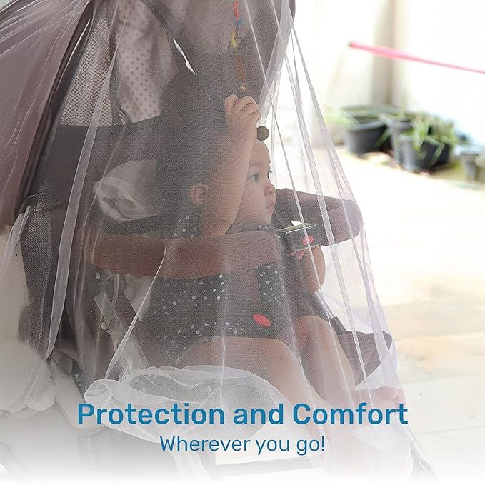 Enovoe Mosquito Net for Baby Stroller and Crib - Durable Mesh Bug Net Cover with Elastic Edge - Fits Strollers, Bassinets, Playards, and Mini Cribs - Travel Essential for Newborns - 63x64-Inch (White)