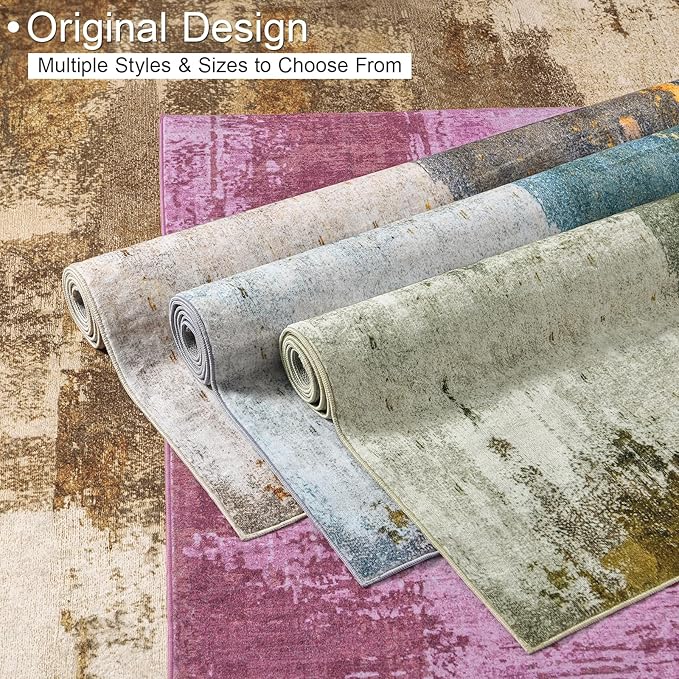 Entryway Rug 2x3 Blue Rug, Washable Abstract Small Rugs Non-Slip Low Pile Throw Rugs for Kitchen Floor, Front Door, Bedroom Bedside