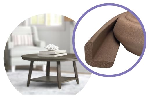 KidKusion Baby Proof Edge Cushion Protector | Made in USA | Foam Rubber Furniture and Fireplace Edge Guard Bumper | Brown | 12 Ft | Tape Included