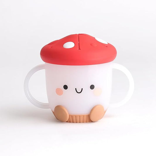 Itzy Ritzy Toddler Snack Cup - Spill-Proof Snack Cup for Toddlers with Soft Silicone Lid for Easy Food Access - Easy-To-Hold Kids Snacks Container With Handles - Ideal for 12 months & Up (Mushroom)