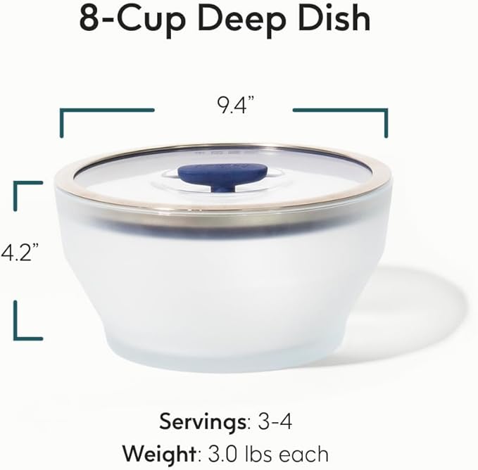 Anyday 8-Cup Microwave Cookware & Glass Container with Glass Lid, Plastic-Free Deep Food Storage | Stackable Airtight Steamer with Vented Lid for Microwave-Safe Reheating, Steaming Vegetables & Rice