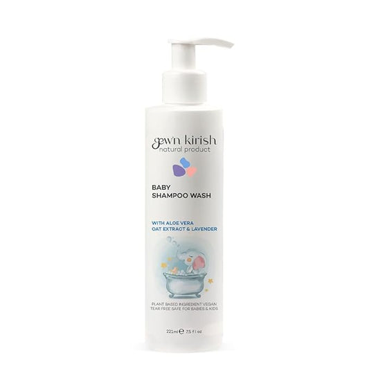 Gew’n Kirish Natural Baby Shampoo & Body Wash – Tear-Free, Hypoallergenic Cleanser with Lavender Oil, Aloe Vera & Oat Extract, Plant-Based, Vegan, Sulfate-Free Formula, 7.5 fl oz
