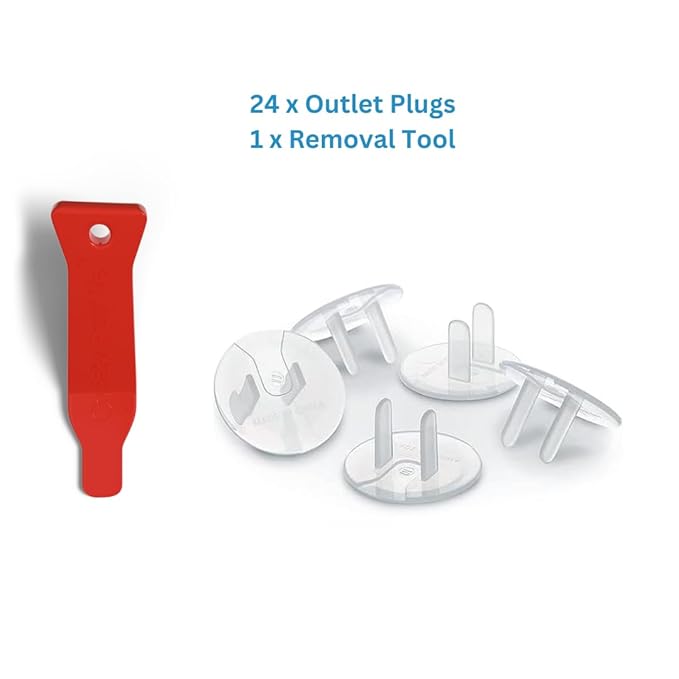 24 Pack Outlet Covers & Removal Tool Baby Proofing, Provide Shock Prevention and Easy Installation, Safe and Secure Plastic Plug Covers for Power Sockets (24 Outlet Covers)
