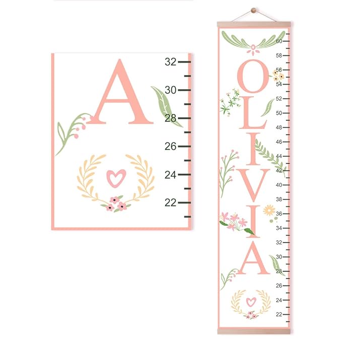 Personalized Kids Height Chart - Canvas Growth Ruler for Boys and Girls - Custom Name Banner with Removable Nursery Wall Decor - Gift for Kid’s Room Decoration