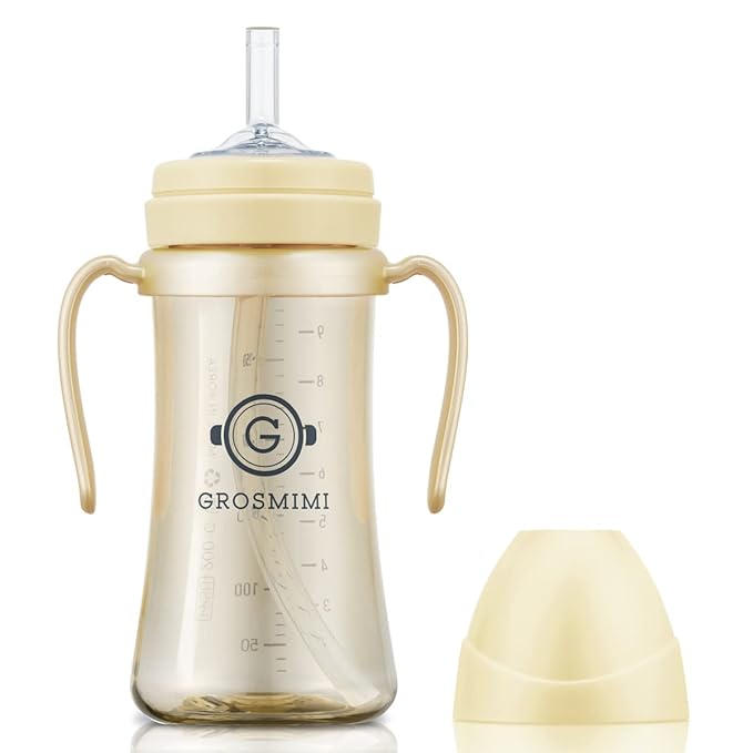 GROSMIMI Spill Proof no Spill Magic Sippy Cup with Straw with Handle for Baby and Toddlers, Customizable, PPSU, BPA Free 10 oz (Butter)