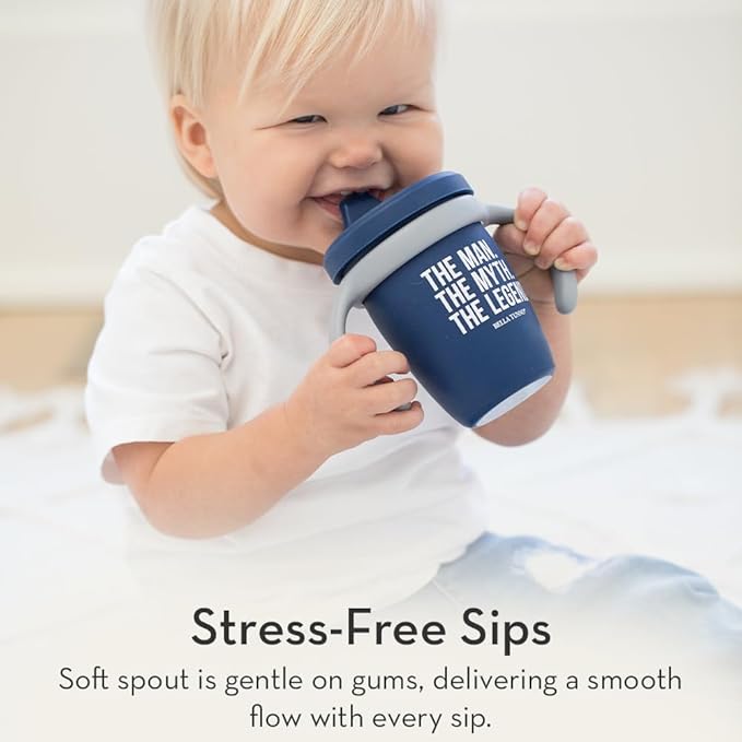 Bella Tunno Sippy Cup, Set of 2 Silicone Training Cups with Transition Handles for Infants, Toddlers & Kids, Babies 6-12 Months & Toddlers 1-3 Years, Boys & Girls, Cheers & The Man, 8 oz