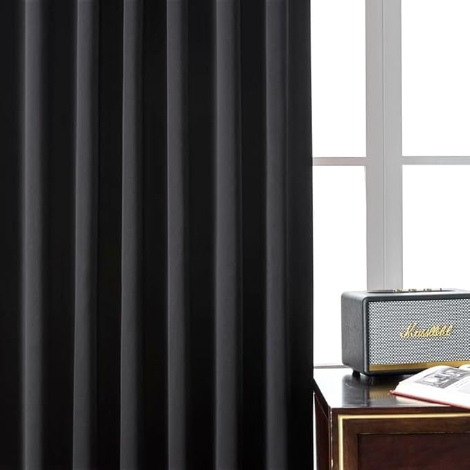 Joydeco 72 Inch Blackout Curtains for Bedroom, Black Out Curtains 72 Inch Long, Room Darkening Curtains & Drapes for Living Room Window Rod Pocket Back Tab (W52 x L72 Inch, Black)