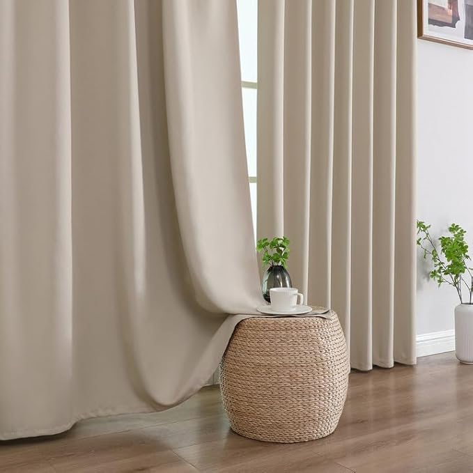 Joydeco Blackout Curtains 84 Inch Length 2 Panels Set, Thermal Insulated Black Out Curtains for Bedroom, Room Darkening Drapes for Living Room Window (W52 x L84 Inch, Light Beige)