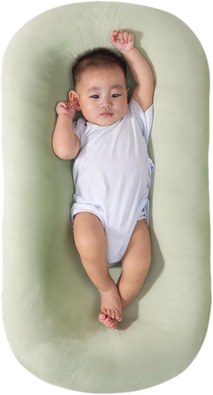 Baby Lounger Pillow Soft Organic Cotton Breathable Infant Lounger for Home and Travel (Green)