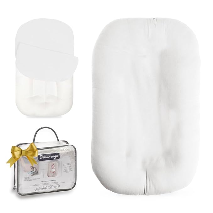 Baby Lounger - Snuggle Cozy Me Infant Lounger for Newborns | Breathable & Soft, Portable Awake-Time Pad, Essential Baby Gift- Natural (Lounger Cover Included)