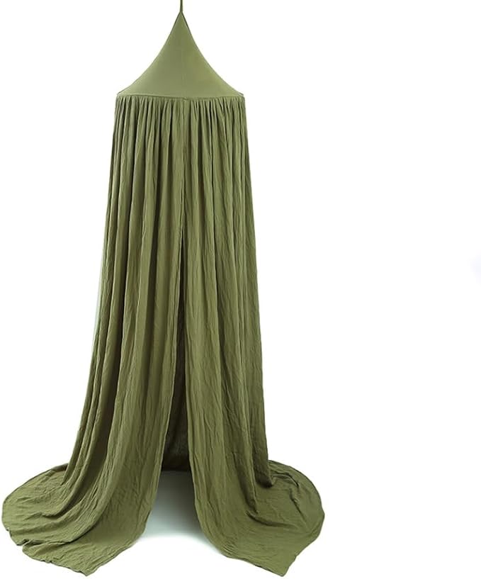 Cotton Kids Bed Canopy, Nursery Room Baby Crib Hanging Curtain Mosquito Net Hideaway Bedding Children Reading Nook Decoration, Pastel Neutral Color for Boys & Girls (Small Green)