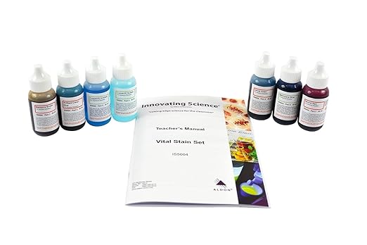 AmScope SK-6 Microscope Stains Vital Stain Kit - 7 Bottle Set, 6 Different Stains for Microscope Slides, Used on Living Cells Without Killing Them