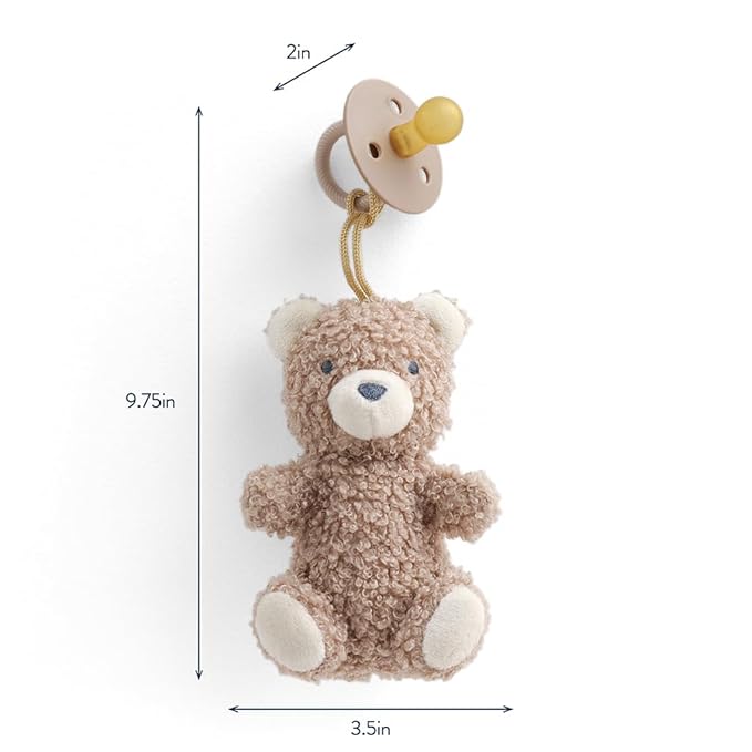 Itzy Ritzy Pacifier & Lovey Set - Natural Rubber Paci with Stuffed Animal Lovey - Detachable Plush Bear Pacifier Holder & Coordinating Natural Rubber Soother, Ideal for Ages 0-6 Months (Bear)