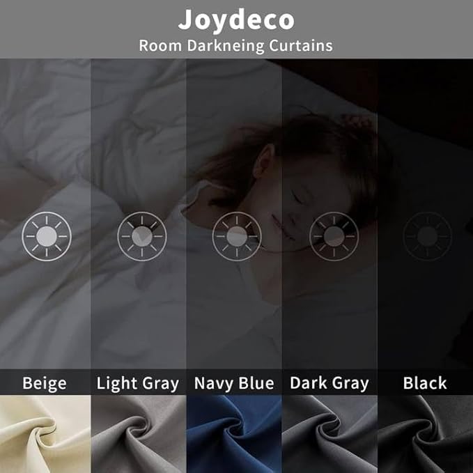 Joydeco Blackout Curtains for Bedroom, Black Out Curtains 96 Inch Long, Black Curtains with Rod Pocket Back Tab, Room Darken Light Blocking Noise Reducing Wrinkle-Free Drapes for Living Room, 2 Panels