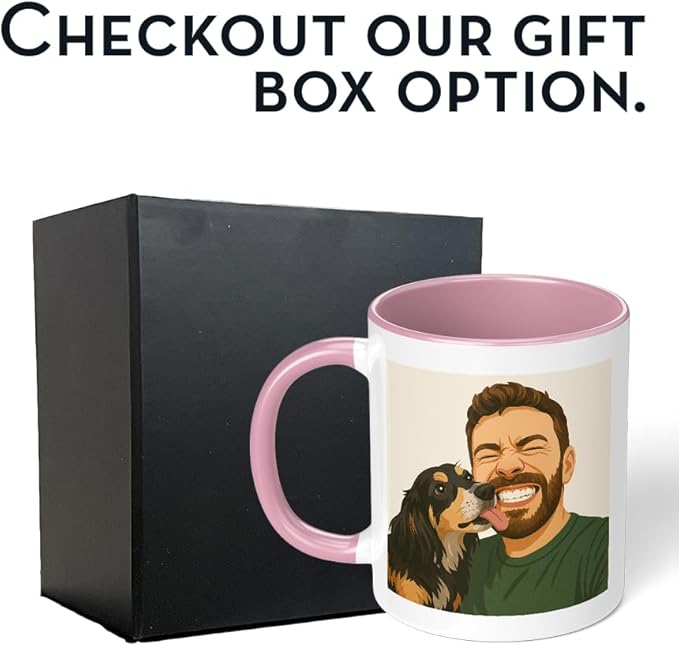 Personalized Coffee Mug, Custom Drawing Portrait Gift, Funny Customized Coffee Gift for Men & Women, Custom Mugs with Pictures, Pink 11oz Customized Ceramic Tea Cup