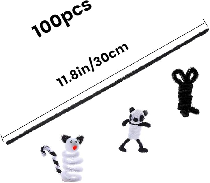 100 Chenille Stems, Black Pipe Cleaners for Hair, Crafts & Decorations