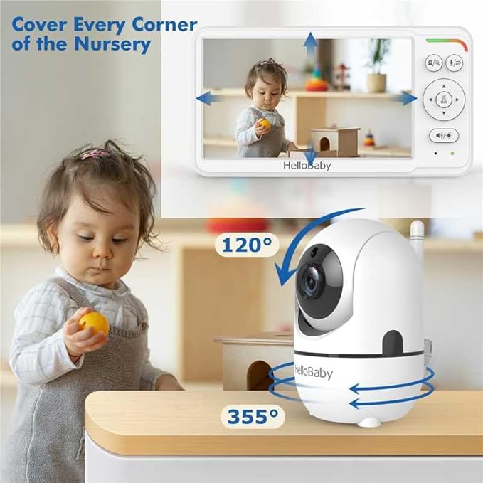 HelloBaby Baby Monitor with 6" World First IPS Screen 30-Hrs Battery, No WiFi Video Baby Monitor Camera and Audio, Remote Pan/Tilt/Zoom, ECO, VOX, 2-Way Talk, Night Vision, 1000ft, Portable for Travel