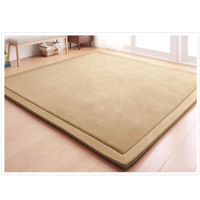 Loartee Coral Velvet Crawling Rug (6'8"x 6'8", Brown) for Toddler Children Play Area Rug Yoga Mat Exercise Pad