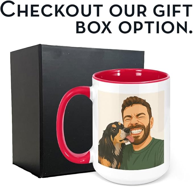 Personalized Coffee Mug, Custom Drawing Portrait Gift, Funny Customized Coffee Gift for Men & Women, Custom Mugs with Pictures, Red 15oz Customized Ceramic Tea Cup