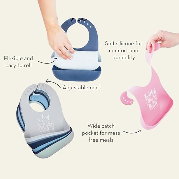 Baby Bib for Eating by Bella Tunno, Waterproof Silicone Bib with Large Food Catcher, Adjustable Fit for Babies 4-12 months & Toddlers 1-3 Years, Boys & Girls, Feast Mode