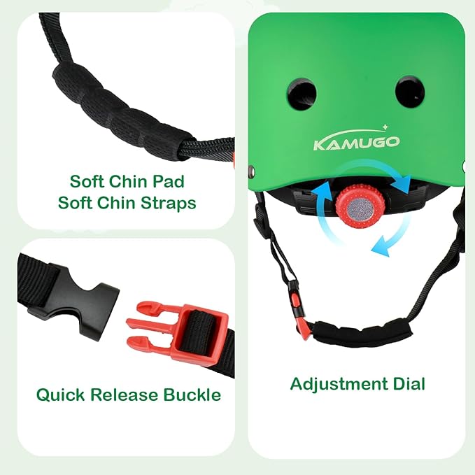 KAMUGO Kids Bike Helmet, Toddler Helmet for Ages 2-8 Boys Girls with Sports Protective Gear Set Knee Elbow Wrist Pads for Skateboard Cycling Scooter Rollerblading