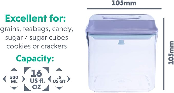 BopTop (1pc - 500ml) Airtight Food Storage Container – Mechanical Silicone Seal Canister - BPA-Free - 0.5Qt