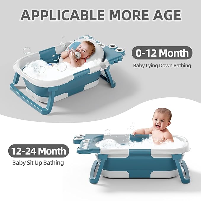 TPN Collapsible Baby Bathtub, Baby Bath Tub with Soft Cushion & Real-Time Thermometer, Baby Bathtub Infant to Toddler Tub (0-36 Months), Portable Newborn Travel Bath tub