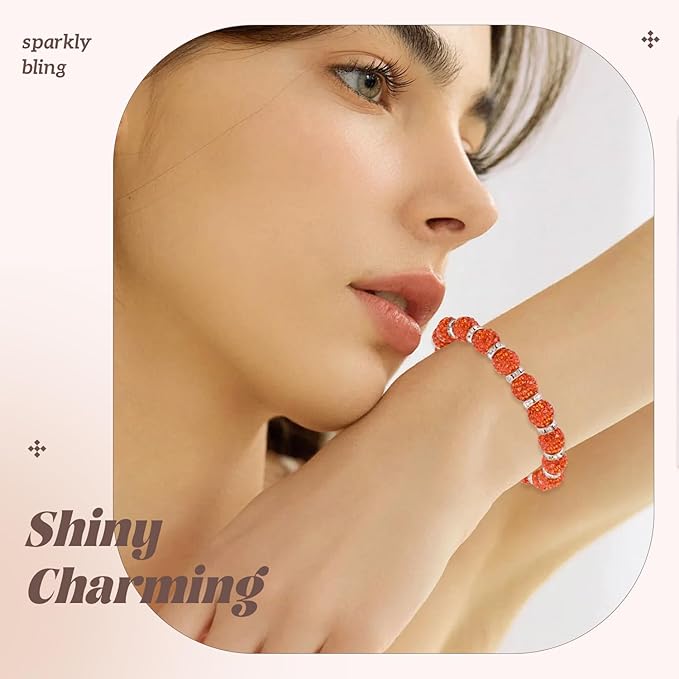 105pcs 10mm Rhinestone Beads for Jewelry Making, Orange Shiny Round Disco Ball Beads Bulk, Sparkle Crystal Clay Christmas for Bracelet Baseball Necklace Earring Crafting and DIY