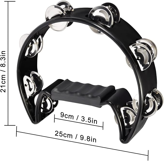 EastRock Tambourine,Metal Jingles Hand Held Percussion Half-Moon Tambourine and Egg Shakers for Kids, Adults, KTV, Party BLACK
