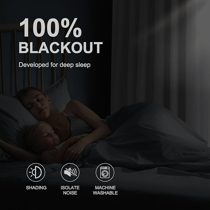 NICETOWN 100% Blackout Curtains 84 inch Long for Bedroom, Total Blackout Thermal Insulated Grommet Long Window Curtains 2 Panels Set, 2 Panels, Greyish White, 52 inch Wide