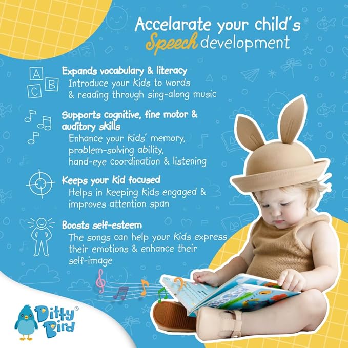 Ditty Bird Musical Books for Toddlers | Fun Children's Nursery Rhyme Book | Rain, Rain, Go Away Book with Sound | Interactive Toddler Books for 1 Year Old to 3 Year Olds | Sturdy Baby Sound Books