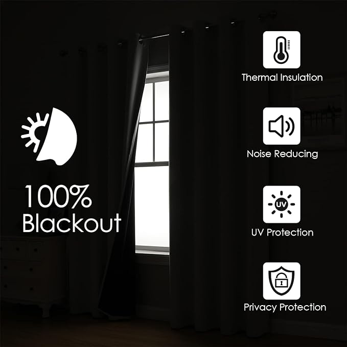 ChrisDowa 100% Blackout Curtains for Bedroom with Black Liner, 2 Thick Layers Total Blackout Thermal Insulated Grommet Window Curtains 2 Panels Set (Mustard Yellow, 42 x 63 Inch)