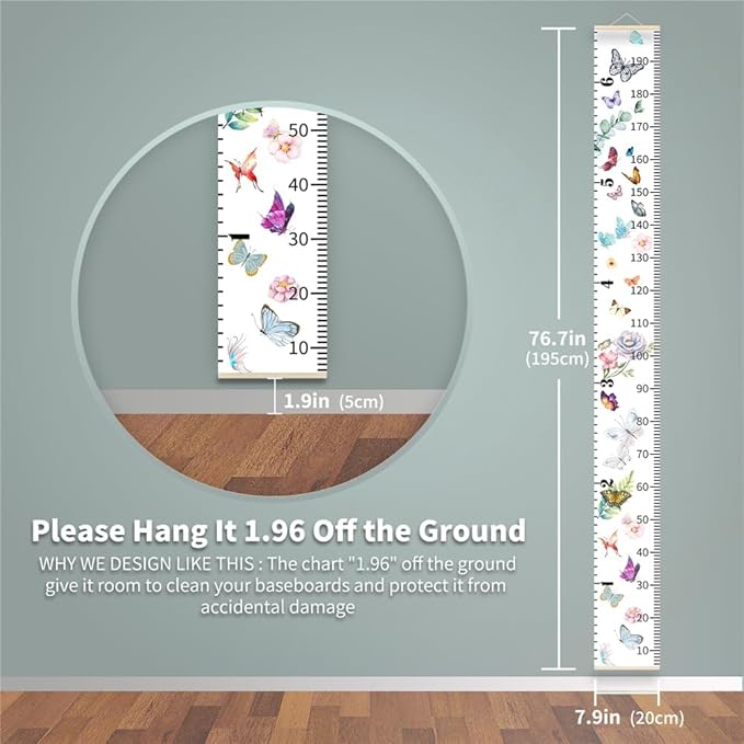 Halloween Baby Height Growth Chart - Canvas Height Chart for Kids Baby Child Toddler Boys Girls Growth Chart for Wall Room Nursery Decor Hangable and Removable Measuring Wall Ruler (B, Black Wood)