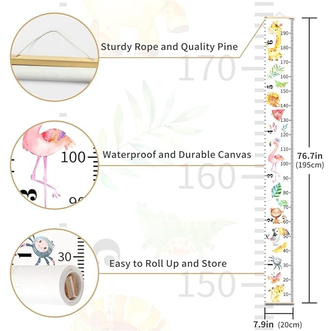 Baby Height Growth Chart - Canvas Height Chart for Kids Baby Child Toddler Boys Girls Growth Chart for Wall Room Nursery Decor Hangable and Removable Measuring Wall Ruler (Witch, Beige Wood)