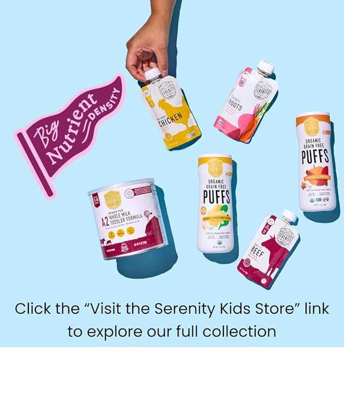 Serenity Kids 6+ Months Dairy-Free Smoothie Baby Food | USDA Organic | Grass Fed Collagen Protein | 3.5 Ounce BPA-Free Pouch | Sweet Potato Spice | 12 Count