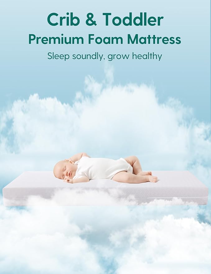 BABELIO Crib Mattress Memory Foam Toddler Mattress 2-Stage Standard Size Baby Mattress with Removable Waterproof Cover Grey
