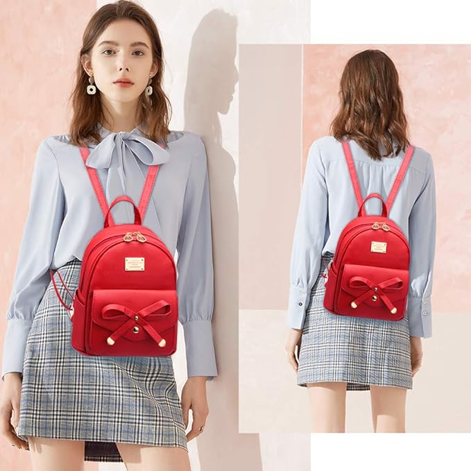 I IHAYNER Girls Bowknot Cute Leather Backpack Mini Backpack Purse for Women