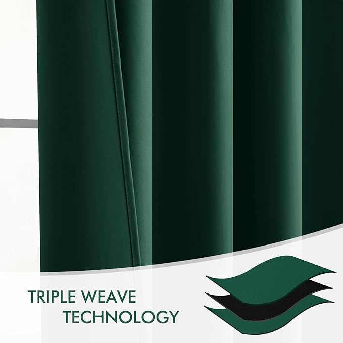 MIULEE Hunter Green Back Tab Blackout Curtain 96 Inch Long 2 Panels Set for Living Room Bedroom, Rod Pocket/Pinch Pleat Thermal Insulated Room Darkening Pleated Floor to Ceiling Drapes