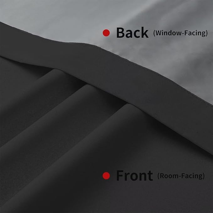 Joydeco 100% Blackout Curtains 108 inches Long for Bedroom Living Room - 2 Panels Set Burg Room Darkening Black Out Curtains for Bedroom Windows, Back tab Rod Pocket(52x108 inch,Black)
