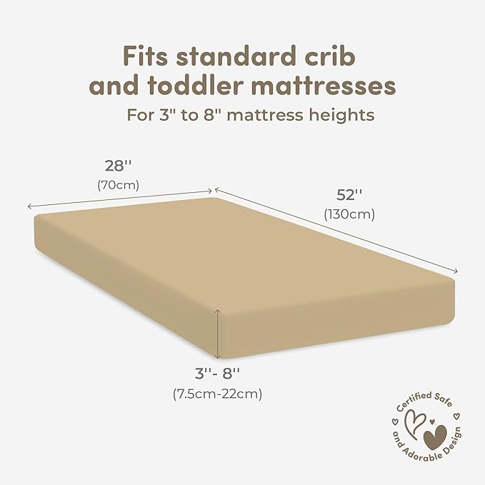 Sweety Fox 2-Pack Cotton Jersey Crib Sheets – Soft Fitted Sheets for Boys and Girls, Mini Crib Sheets, Toddler Bed Sheets (Pecan/Cream)