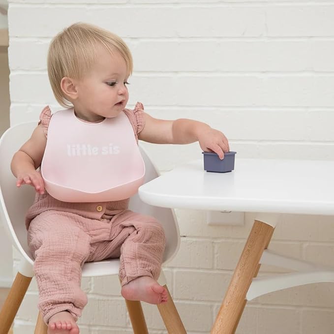 Baby Bib for Eating by Bella Tunno, Waterproof Silicone Bib with Large Food Catcher, Adjustable Fit for Babies 4-12 months & Toddlers 1-3 Years, Boys & Girls, Little Sis