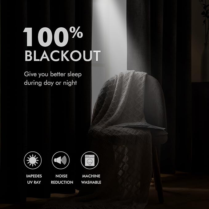 MIULEE Linen Texture Curtains for Bedroom Solid 100% Blackout Thermal Insulated Greyish White Curtains Grommet Room Darkening Drapes for Living Room Nursery 52x54 Inch (2 Panels)