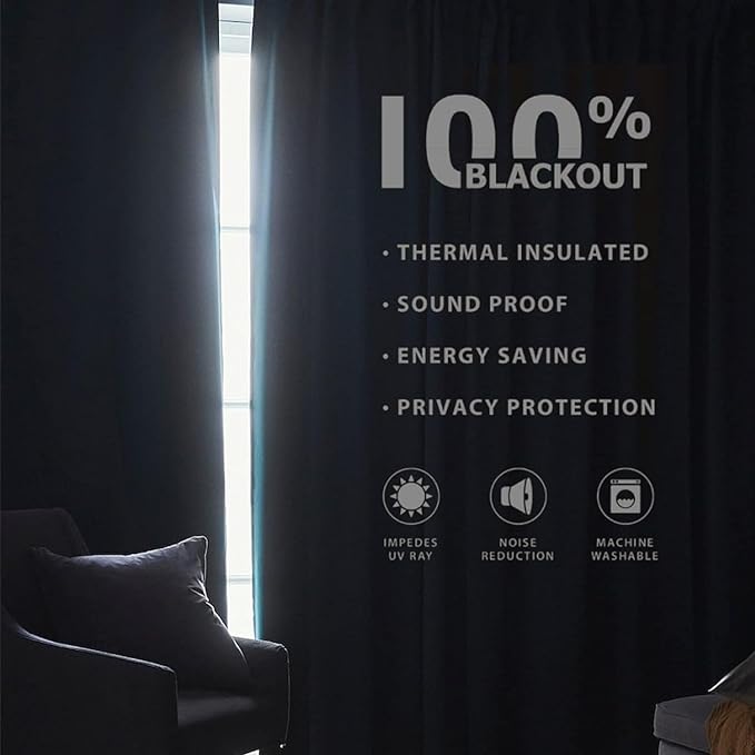 Joydeco Faux Linen Blackout Curtains for Bedroom,Black Blackout Curtains 72 inches Long,100% Blackout Solid Thermal Insulated Window Drapes Luxury Decor for Living Room（W52xL72 Inch,Black）