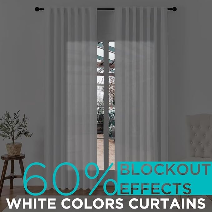 Joydeco 96 Inch 60% Blackout White Curtains 2 Panels,Elegant Soft Sheer Curtains for Bedroom,Thermal Insulated Black Out Drapes for Living Room,Rod Pocket Back Tab Drapes(W37 x L96 Inch,Greyish White)